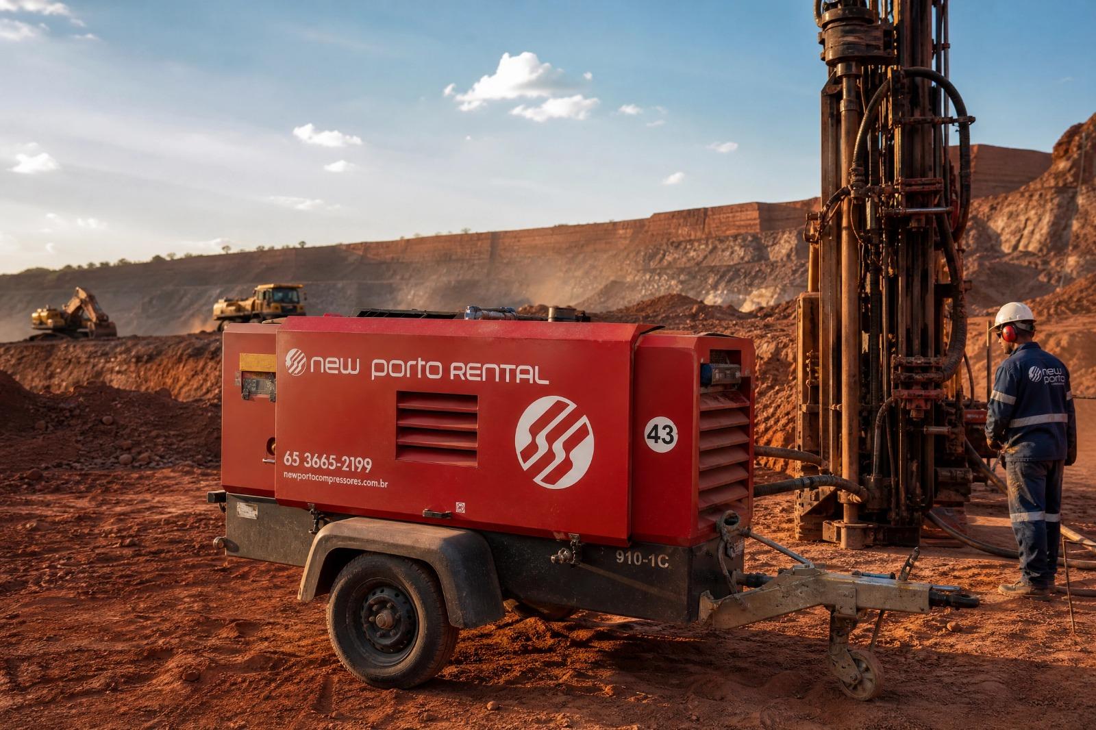 Caminhões e equipamentos pesados em operação de mineração
